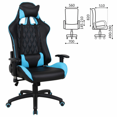 Кресло компьютерное BRABIX "GT Master GM-110", две подушки, экокожа, черное/голубое фото 7