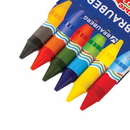 Восковые карандаши утолщенные BRAUBERG, 6 цветов фото 4