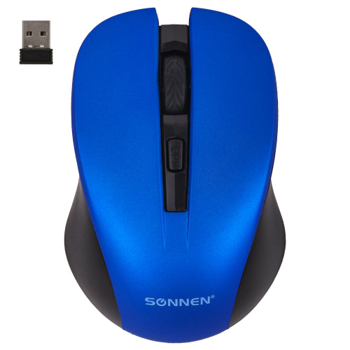 Мышь беспроводная с бесшумным кликом SONNEN V18, USB, 800/1200/1600 dpi, 4 кнопки, синяя фото 10