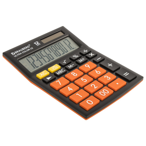 Калькулятор настольный BRAUBERG, 192x143 мм, 12 разрядов, двойное питание, черно-оранжевый фото 7