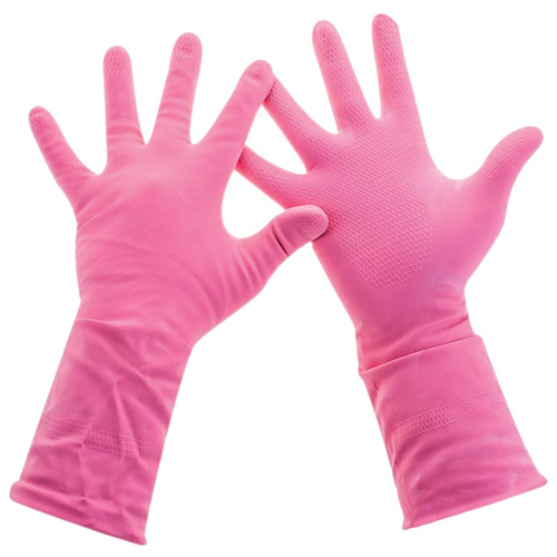 Перчатки хозяйственные латексные PACLAN "Practi Comfort", размер M, розовые фото 2