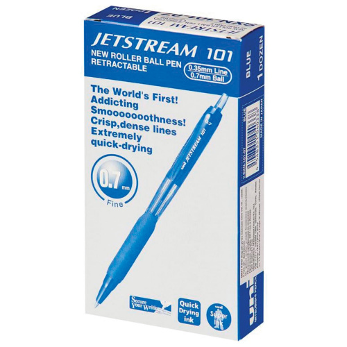 Ручка шариковая масляная автоматическая с грипом UNI "JetStream", линия письма 0,35 мм, синяя фото 2