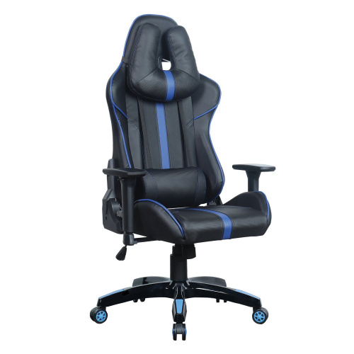 Кресло компьютерное BRABIX "GT Carbon GM-120", две подушки, экокожа, черное/синее