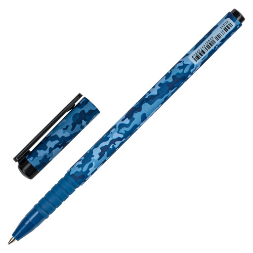 Ручка шариковая BRAUBERG SOFT TOUCH GRIP "MILITARY", узел 0,7 мм, синяя фото 10