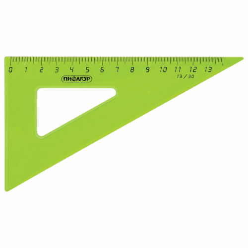 Набор чертежный средний ПИФАГОР, линейка 20 см, 2 треугольника, транспортир, прозрачный, неоновый фото 5