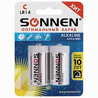 Батарейки SONNEN Alkaline, С, 2 шт., алкалиновые, блистер