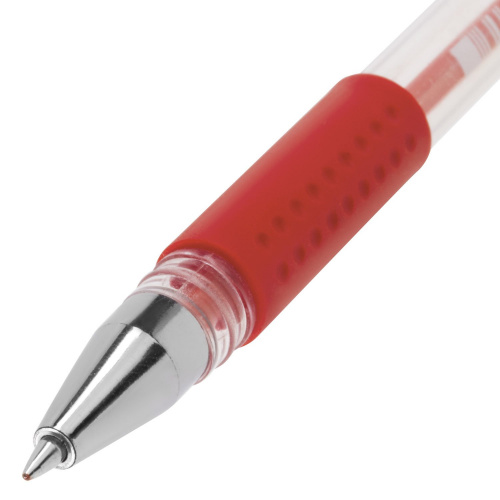 Ручка гелевая с грипом STAFF "EVERYDAY", корпус прозрачный, линия письма 0,35 мм, красная фото 5