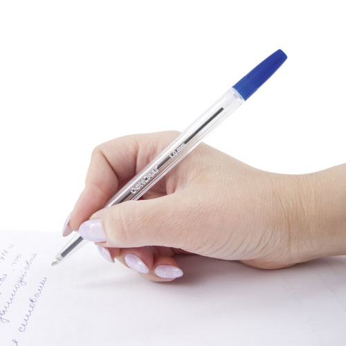 Ручка шариковая ОФИСМАГ "Line", корпус прозрачный, линия письма 0,5 мм, синяя фото 8