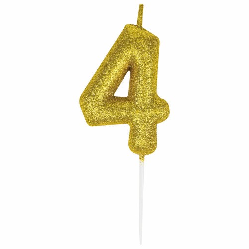 Свеча-цифра для торта ЗОЛОТАЯ СКАЗКА "4", золотая с глиттером, 6 см, на шпажке, в блистере фото 3