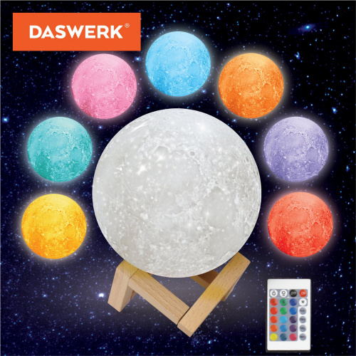 Ночник / детский светильник / LED лампа DASWERK "Лунная ночь", 16 цветов, d=15 см, с пультом фото 7