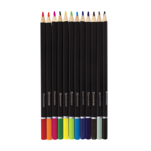Карандаши цветные BRAUBERG "Artist line", 12 цветов, трехгранные, черный корпус, высшее качество фото 5