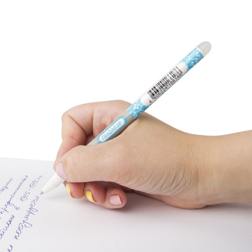 Ручка стираемая гелевая ПИФАГОР, корпус двухцветный, линия письма 0,35 мм, синяя фото 5