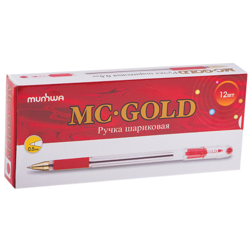 Ручка шариковая масляная с грипом MUNHWA "MC Gold", красная, корпус прозрачный, линия письма 0,3 мм фото 2