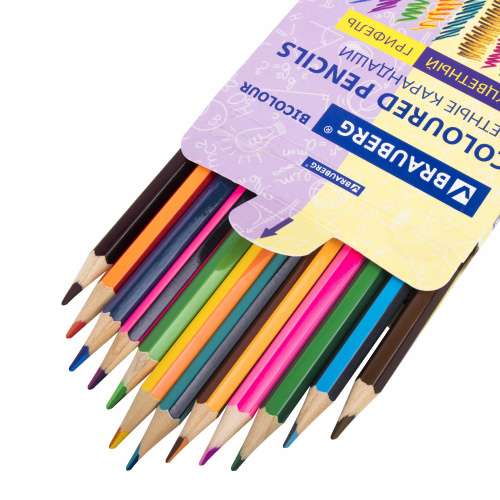 Карандаши с двухцветным грифелем BRAUBERG BICOLOUR, 12 штук, 24 цвета фото 7
