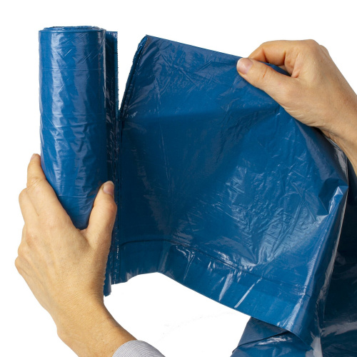 Мешки для мусора с завязками LAIMA, 120 л. синие, в рулоне 10 шт., прочные, ПВД 35 мкм фото 6