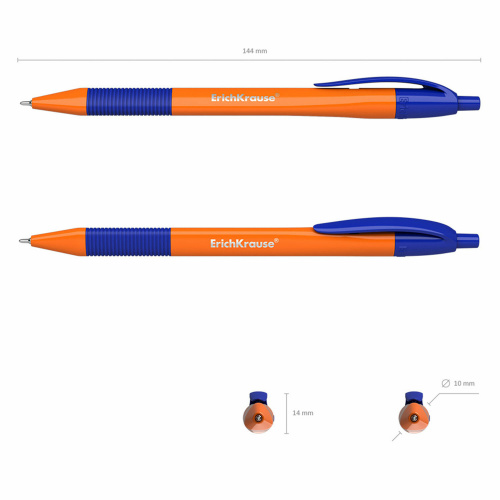 Ручка шариковая масляная автоматическая с грипом ERICH KRAUSE "U-209 Orange", синяя, линия 0,3 мм фото 3