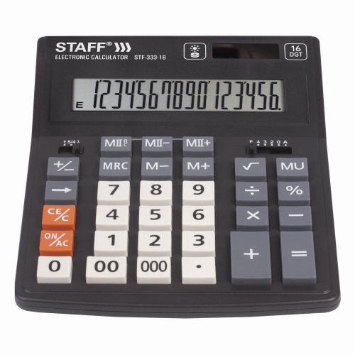 Калькулятор настольный STAFF, 200x154 мм, 16 разрядов, двойное питание фото 9