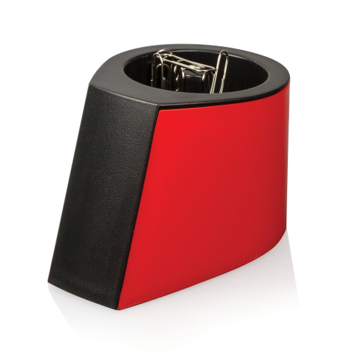 Скрепочница магнитная ОФИСМАГ, с 30 скрепками, стильный корпус, красно-черная фото 5