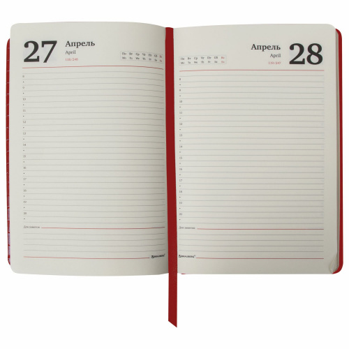 Ежедневник полудатированный BRAUBERG, А5, 148х218 мм, под кожу, 192 л., красный фото 8