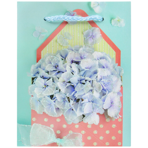 Пакет подарочный 11,4x6,4x14,6 см ЗОЛОТАЯ СКАЗКА "Summer Flowers", глиттер, голубой фото 2