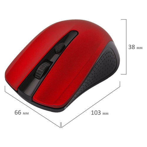 Мышь беспроводная SONNEN V99, USB, 800/1200/1600 dpi, 4 кнопки, оптическая, красная фото 7