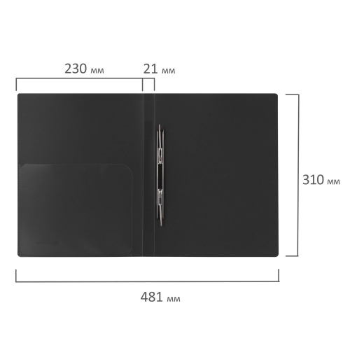 Папка с металлическим скоросшивателем и внутренним карманом BRAUBERG, черная, до 100 листов, 0,6 мм фото 4
