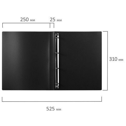 Папка на 4 кольцах STAFF, 25 мм, 0,5 мм, до 170 листов, черная фото 8