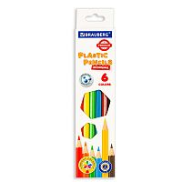 Карандаши цветные пластиковые BRAUBERG PREMIUM, 6 цветов, шестигранные, грифель мягкий 3 мм