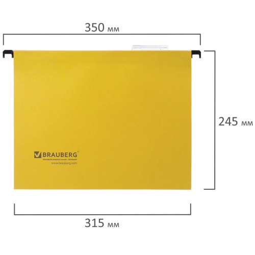 Подвесные папки BRAUBERG, А4, 350х245 мм, до 80 листов, 10 шт., желтые, картон фото 6