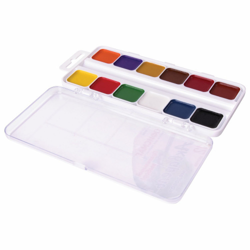 Краски акварельные школьные ОФИСМАГ, 12 цветов, медовые, без кисти, пластиковая коробка фото 4