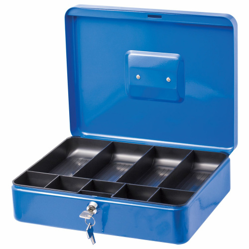 Ящик для денег, ценностей, документов, печатей BRAUBERG, 90х240х300 мм, ключевой замок, синий фото 6