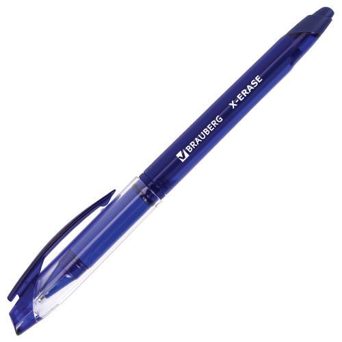 Ручка стираемая гелевая с грипом BRAUBERG "X-ERASE", корпус синий, линия письма 0,35 мм, синяя фото 3