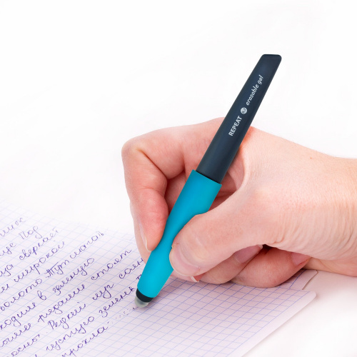 Ручка стираемая гелевая с эргономичным грипом BRAUBERG REPEAT, линия письма 0,5 мм, синяя фото 4
