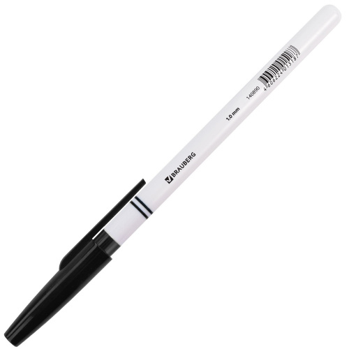Ручка шариковая BRAUBERG "Офисная", корпус белый, линия письма 0,5 мм, черная фото 7
