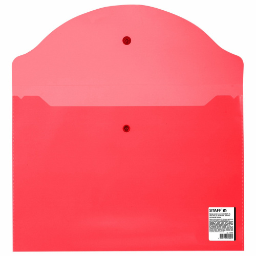 Папка-конверт с кнопкой STAFF, А4, 0,15 мм, до 100 листов, прозрачная, красная фото 9