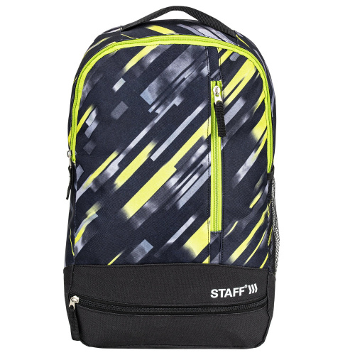 Рюкзак STAFF STRIKE, 45х27х12 см, универсальный, 3 кармана, черно-салатовый фото 7