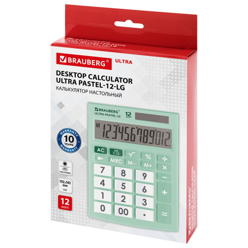 Калькулятор настольный BRAUBERG, 192x143 мм, 12 разрядов, двойное питание, мятный фото 5