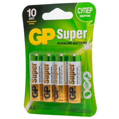 Батарейки GP Super, AA, 4 шт, алкалиновые, пальчиковые