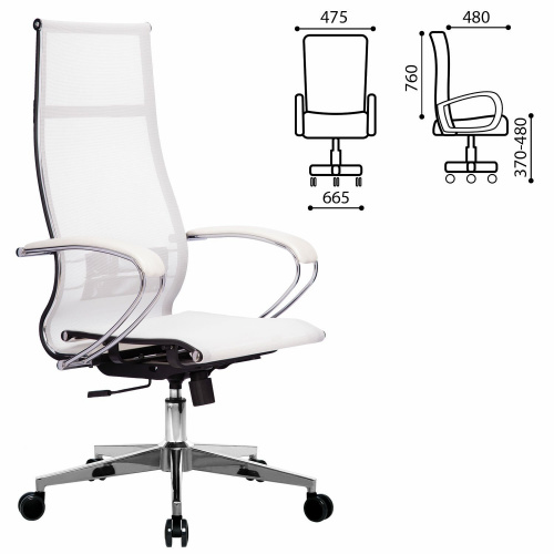 Кресло офисное МЕТТА "К-7" хром, прочная сетка, сиденье и спинка регулируемые, белое фото 7