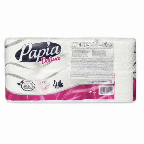 Бумага туалетная PAPIA, бытовая, спайка 8 шт., 4-слойная (8х16 м), белая фото 4