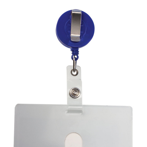 Держатель-рулетка для бейджей BRAUBERG, 70 см, петелька, клип, синий, в блистере фото 2