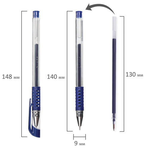 Ручка гелевая с грипом STAFF Basic Needle, линия письма 0,35 мм, синяя фото 5