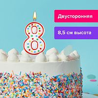 Свеча-цифра для торта ЗОЛОТАЯ СКАЗКА "8", с конфетти, 8,5 см, держатель, блистер