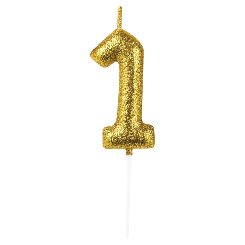 Свеча-цифра для торта ЗОЛОТАЯ СКАЗКА "1", золотая с глиттером, 6 см, на шпажке, в блистере фото 2