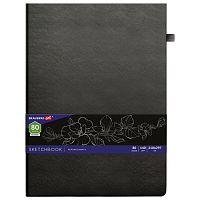 Скетчбук, черная бумага 140 г/м2 210х297 мм, 80 л., КОЖЗАМ, резинка, карман, BRAUBERG ART, черный