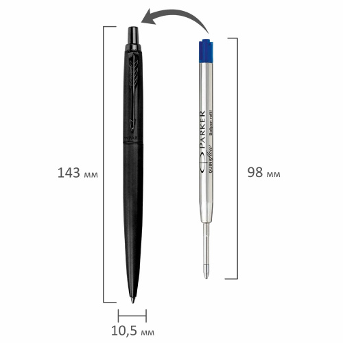 Ручка шариковая PARKER "Jotter XL Monochrome Black BT", корпус черный, нержавеющая сталь, синяя фото 4
