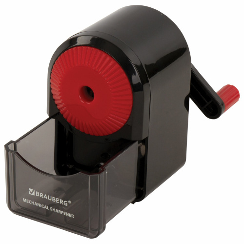 Точилка механическая BRAUBERG "ULTRA", для ч/гр и цветных карандашей, корпус черный с красным фото 5