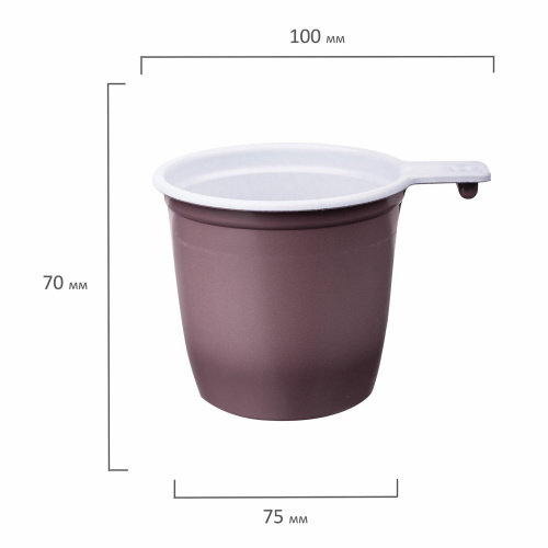 Чашка одноразовая для чая и кофе LAIMA, 200 мл, 50 шт., пластик, бело-коричневые фото 3