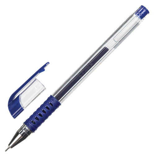 Ручка гелевая с грипом STAFF Basic Needle, линия письма 0,35 мм, синяя