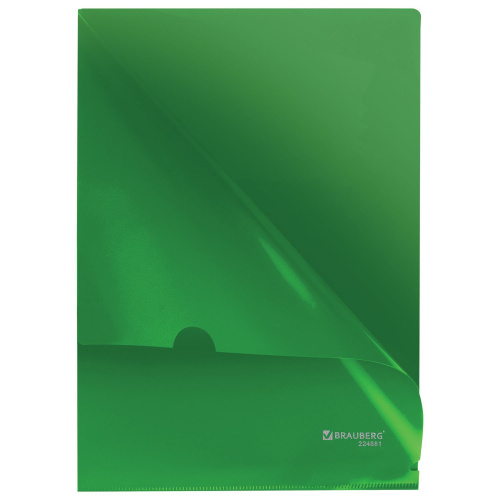 Папка-уголок жесткая, непрозрачная BRAUBERG, 0,15 мм, зеленая фото 7